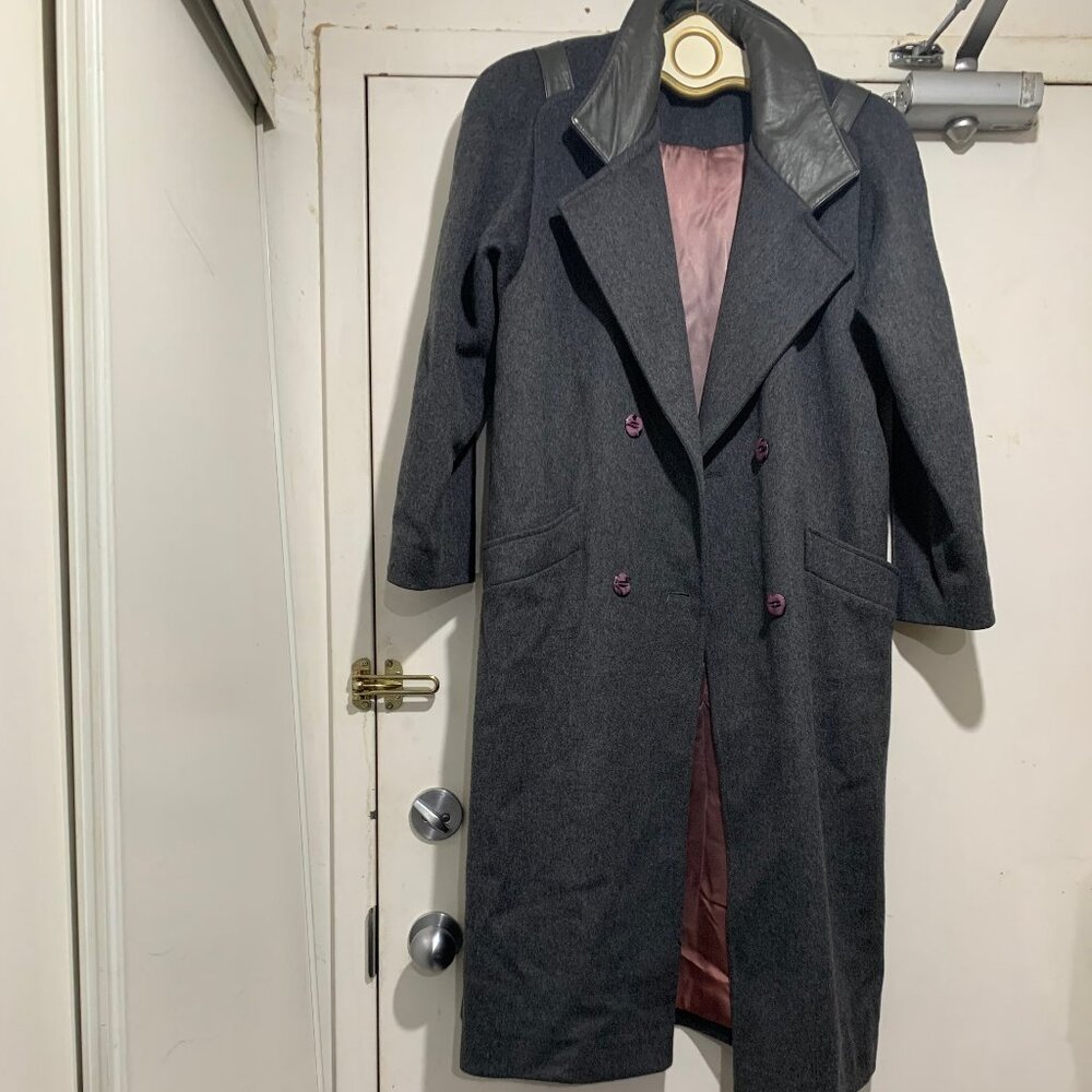 VINTAGE WOOL LEATHER DOUBLE BREAST TRENCH COATS SIZE M
